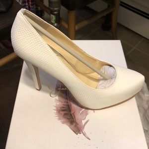 White Rumba Snake Pumps